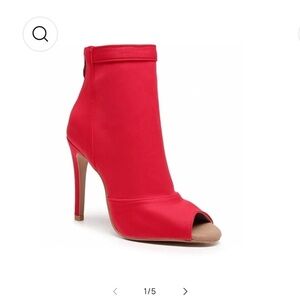 NWT BURJU Mina Open Toe Short Stretch Lycra Ankle Boots | Red | Size 5